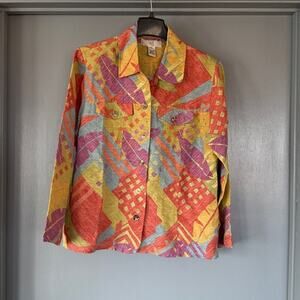 IOS Silk/Linen Blend Front Button Top Blouse Long Sleeves Pockets sz M Boho